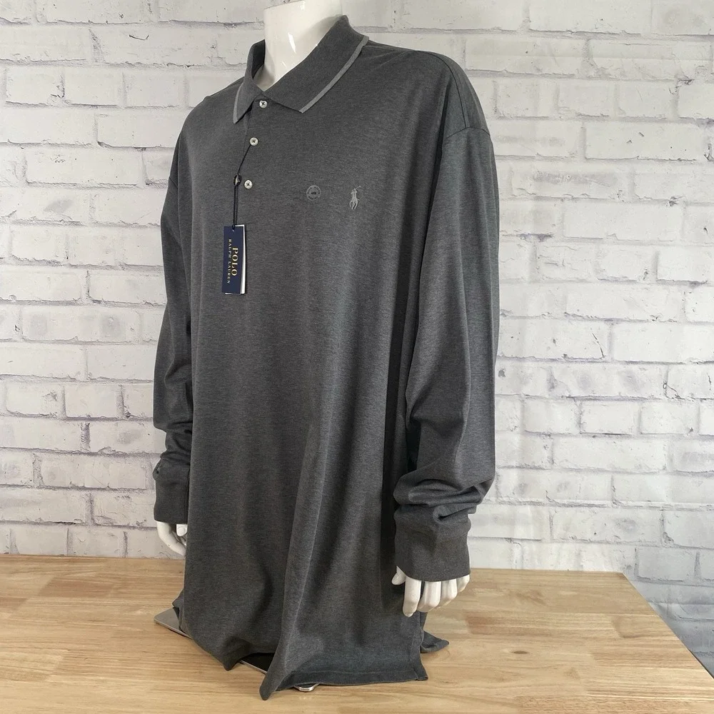 Polo Ralph Lauren Shirt Men's 4XB Big Polo Long Sleeve Pony Gray Rugby NWT